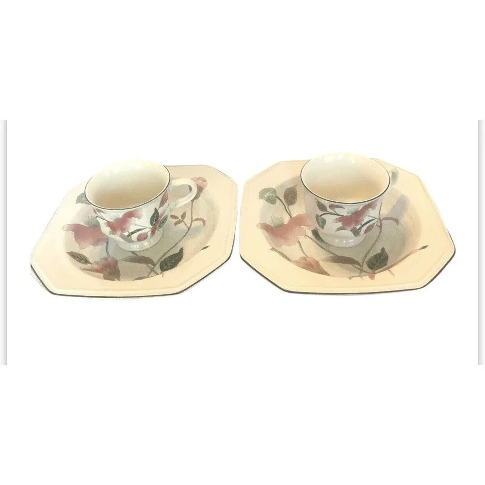 Mikasa Continental Silk Flowers‎ F-3003 8.5” Low Rimmed Soup Bowls & Cups-2 Sets